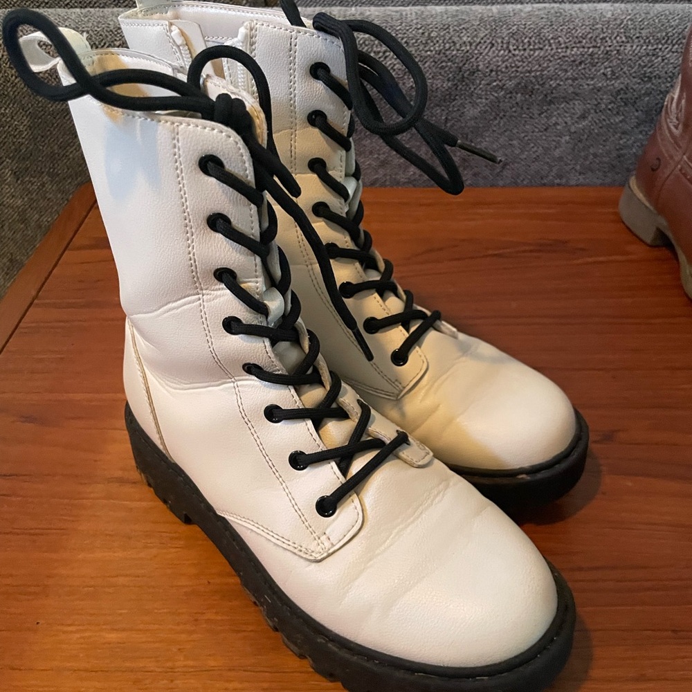 Girls White Combat Boots